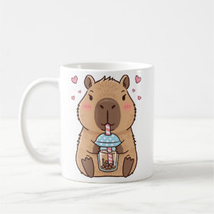 Mug Cute Capybara Siroter Boba Tea Chill Vibes Art