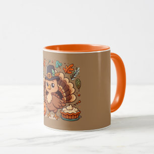 Mug Cute caricature Thanksgiving dinde et citrouille