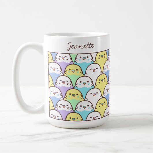Mug Cute Cartoon Budgie Parrot Pattern Name (Gauche)