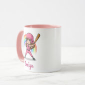 Mug Cute Cartoon Girl Baseball Player in Pink (Devant gauche)