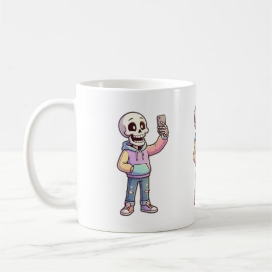 Mug Cute Cartoon Skeleton Selfie - Corps Entier Tendan (Gauche)