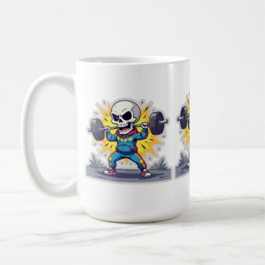 Mug “Cute Cartoon Skeleton Weightlifter • Funny Gym Ba (Gauche)
