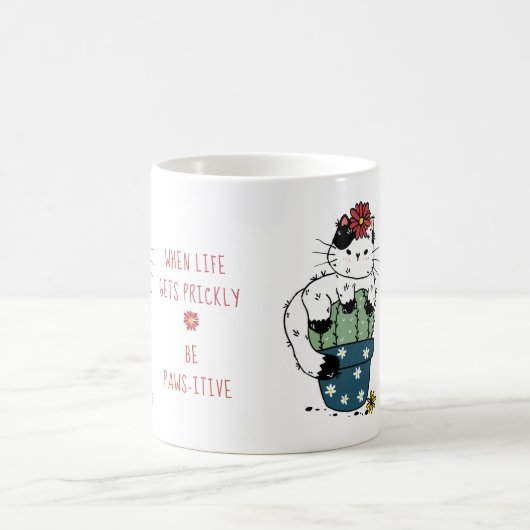 Mug Cute Cat Cactus Positif Dire Pun (Centre)