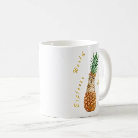 Mug Cute Cat dans un monde d'ananas Explorer Meow (Devant droit)