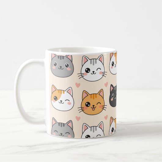 Mug Cute Cat Faces Kawaii Cat Pattern (Gauche)