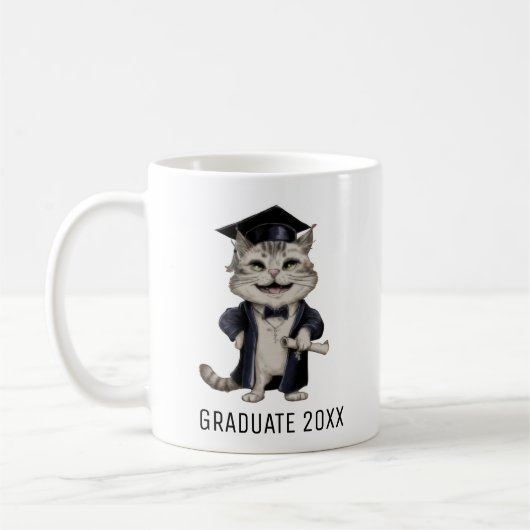 Mug Cute Cat Graduation Personalized (Gauche)