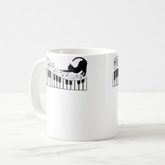 Mug Cute Cat Kitty Playing Piano Music Clef Pianist Mu (Devant gauche)