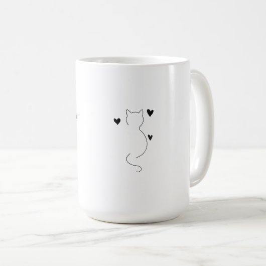 Mug Cute cat line drawing, with three hearts (Devant droit)