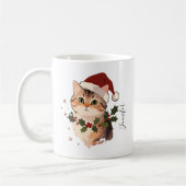 Mug Cute Cat with Christmas hat Personalized Name (Gauche)