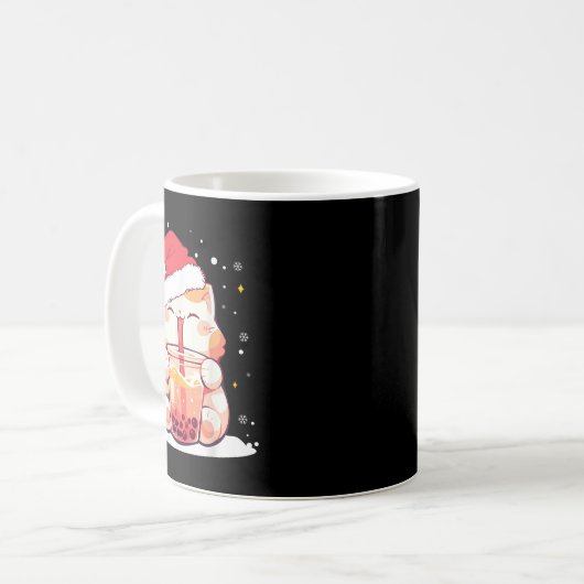 Mug Cute Chat Boba Lait Buble Thé Noël Santa Chapeau (Devant gauche)