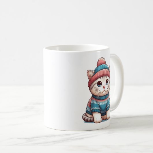 Mug Cute Chat en pull et beanie (Devant droit)