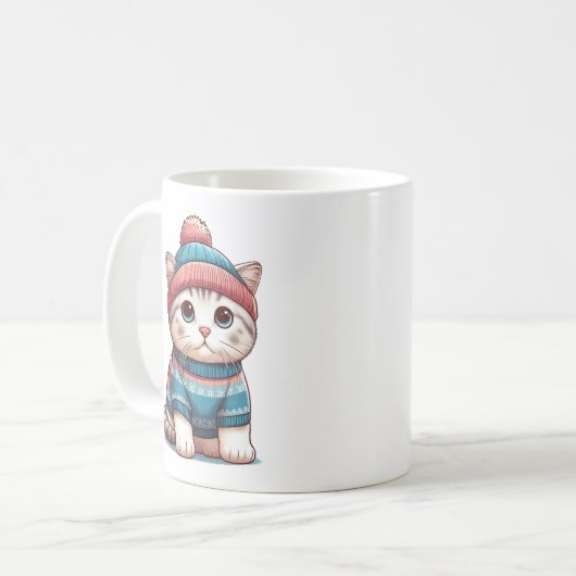 Mug Cute Chat en pull et beanie (Devant gauche)