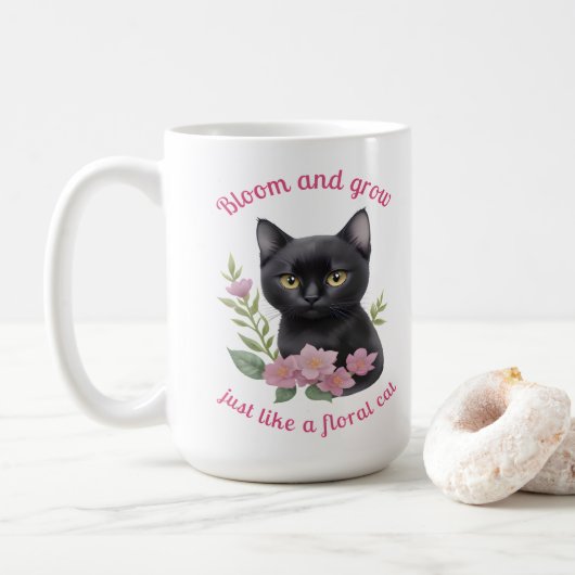 Mug Cute chat Floral Design Fleurit et grandit (Avec donut)
