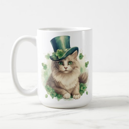 MUG CUTE CHAT FLUFFY HABILLÉ POUR JOUR DE LA SAINT PAT (Gauche)