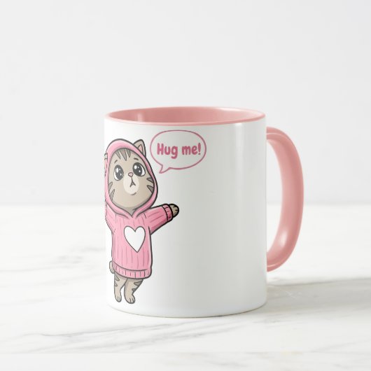 Mug Cute Chat M'embrasse Sweatshirt Rose Coeur (Devant droit)