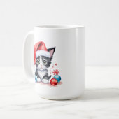 Mug Cute chat noir et blanc à Santa Hat Noël (Devant gauche)