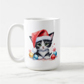 Mug Cute chat noir et blanc à Santa Hat Noël (Gauche)