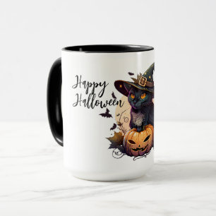 Mug Cute chat noir et Jack-o-lanterne