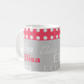 Mug Cute Chat Noir Pois Rose Ajouter Votre Nom (Devant gauche)