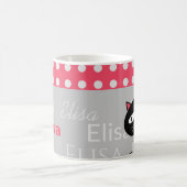 Mug Cute Chat Noir Pois Rose Ajouter Votre Nom (Centre)
