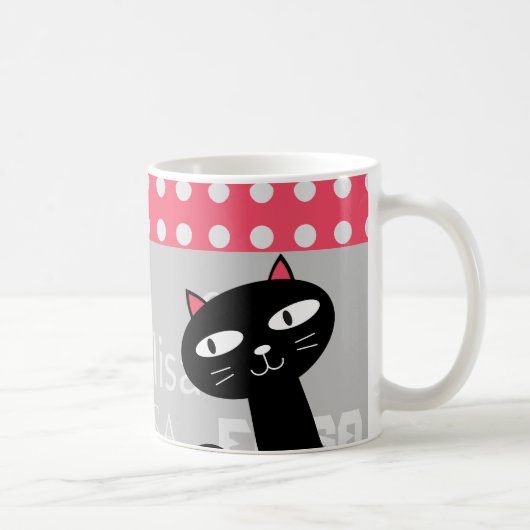Mug Cute Chat Noir Pois Rose Ajouter Votre Nom (Droite)