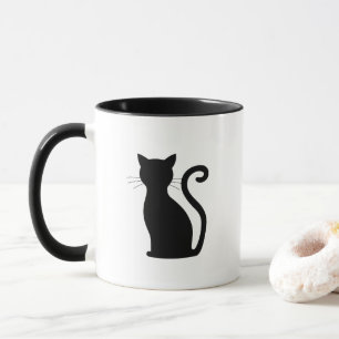 Mug Cute Chat Noir Silhouette Fun Noir et Blanc