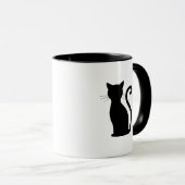 Mug Cute Chat Noir Silhouette Fun Noir et Blanc (Devant droit)