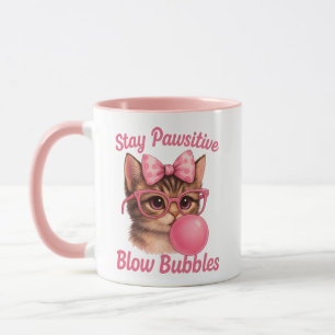 Mug Cute Chat - Restez Pawsitive Blow Bubbles -