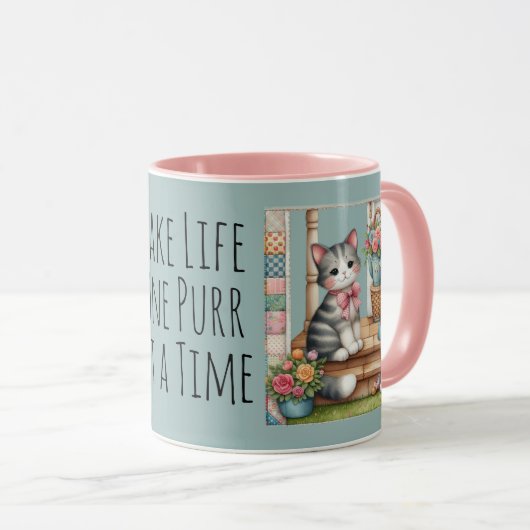 Mug Cute Chat sur Porch Flowwork (Devant droit)