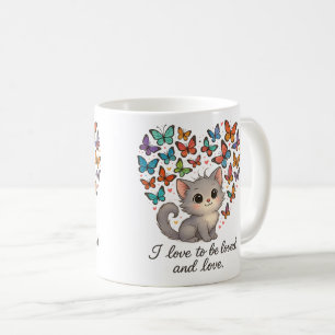 Mug Cute chaton gris avec papillons colorés