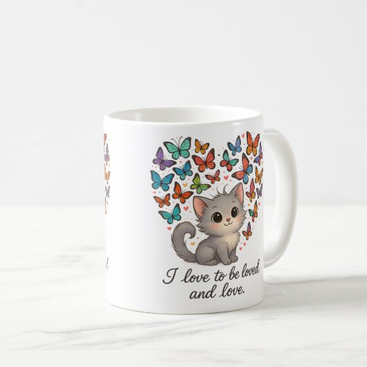 Mug Cute chaton gris avec papillons colorés (Devant droit)