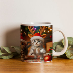 Mug Cute chatons avec le Père Noël et casquettes de re