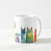 Mug Cute Chats Aquarelle Bleu Orange Vert Whimsical (Devant droit)