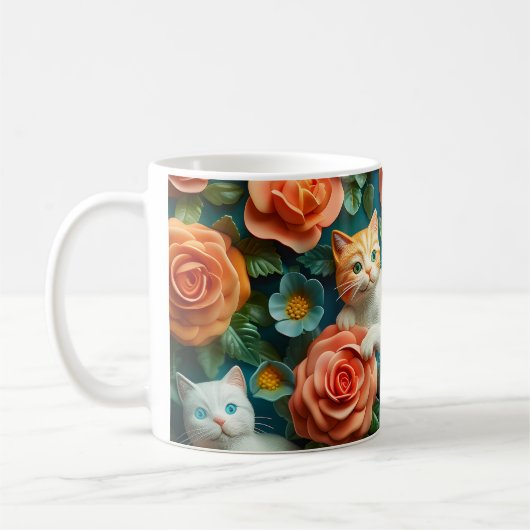 Mug Cute Chats et Fleurs Design (Gauche)