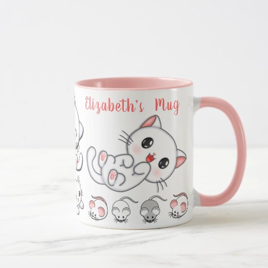 Mug Cute chatte personnalisée et souris enfants (Droite)