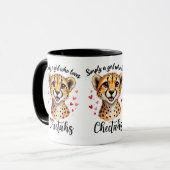 Mug Cute Cheetah Lover Faune Art avec accents de coeur (Devant gauche)