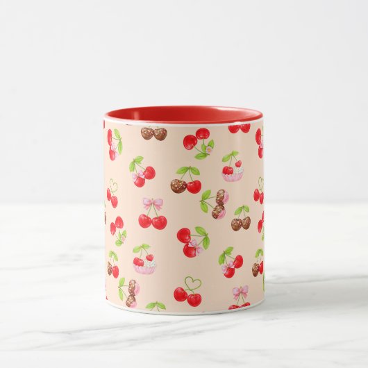 Mug Cute Cherry Dessert Pattern Sweet Aesthetic Design (Centre)
