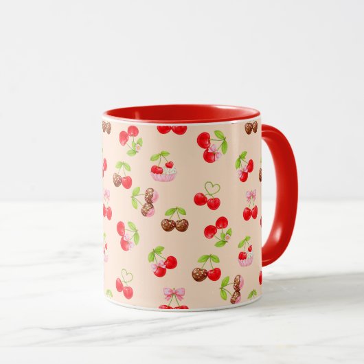 Mug Cute Cherry Dessert Pattern Sweet Aesthetic Design (Devant droit)
