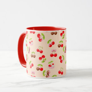 Mug Cute Cherry Dessert Pattern Sweet Aesthetic Design