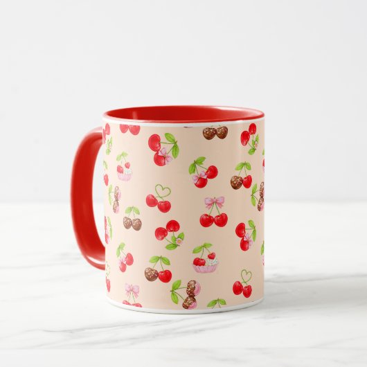 Mug Cute Cherry Dessert Pattern Sweet Aesthetic Design (Devant gauche)