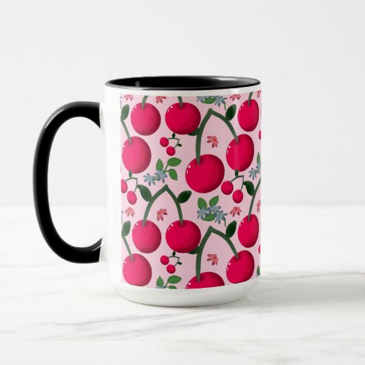 Mug Cute Cherry  Pattern, Glossy Kawaii Fruit (Gauche)