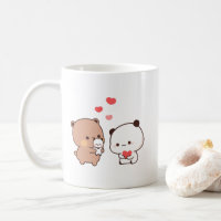 Cute chibi panda ours, lait et mocha coeur amour