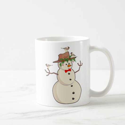 Mug Cute Chickadee et Snowman, Oiseaux d'hiver (Droite)