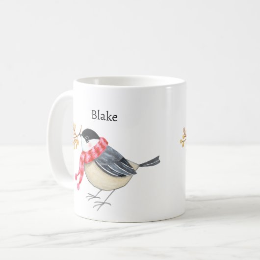 Mug Cute Chickadee with Scarf Bringing Gift Custom (Devant gauche)