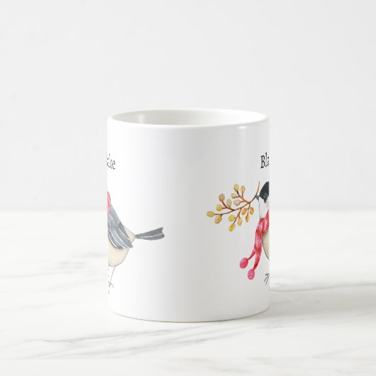 Mug Cute Chickadee with Scarf Bringing Gift Custom (Centre)