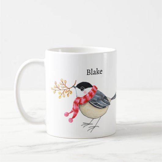 Mug Cute Chickadee with Scarf Bringing Gift Custom (Gauche)