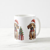 Mug Cute chien de Noël portant un chapeau de Père (Devant droit)