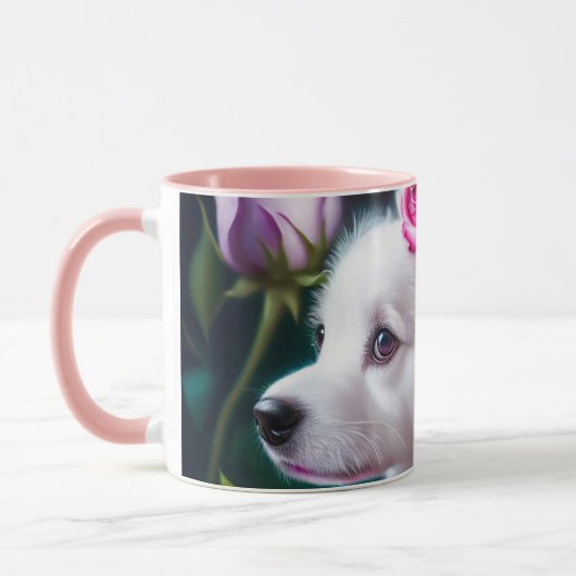 Mug Cute Chien Et Collection Rose (Gauche)
