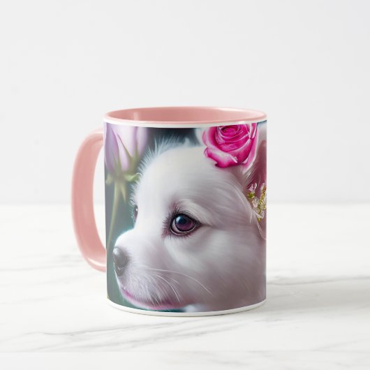 Mug Cute Chien Et Collection Rose (Devant gauche)
