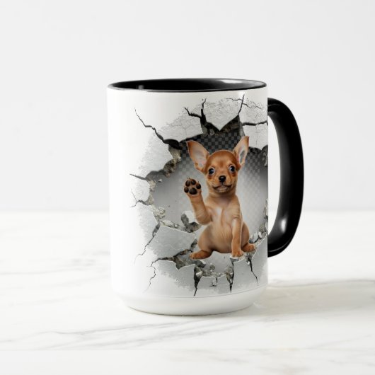 Mug Cute Chihuahua dans un mur fissuré (Devant droit)